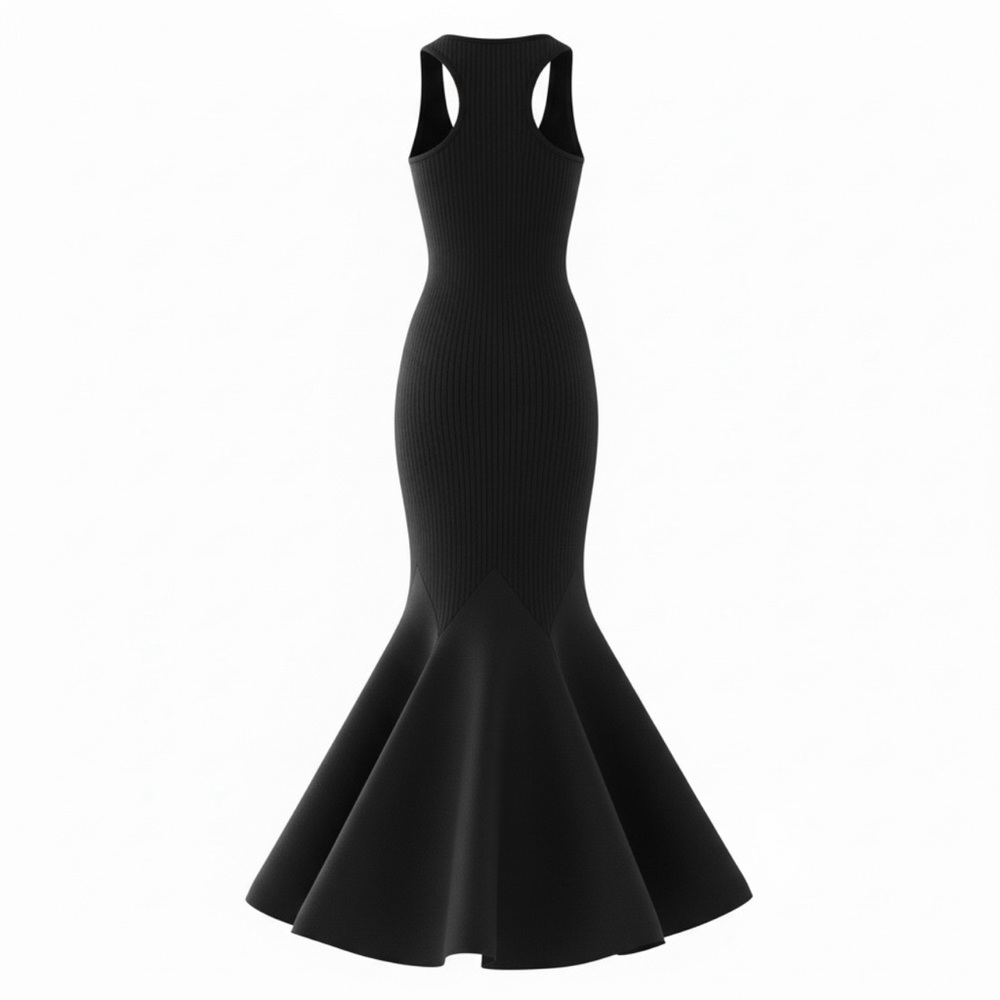Bebe Black Ribbed Mermaid Trumpet Maxi Dress M